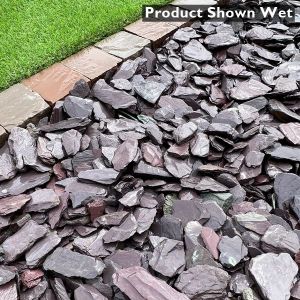 40mm Plum Slate Chippings Shown Wet